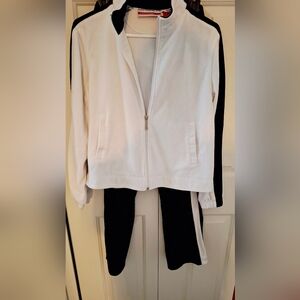 Chic White and Black Zip-Up Track Suit
